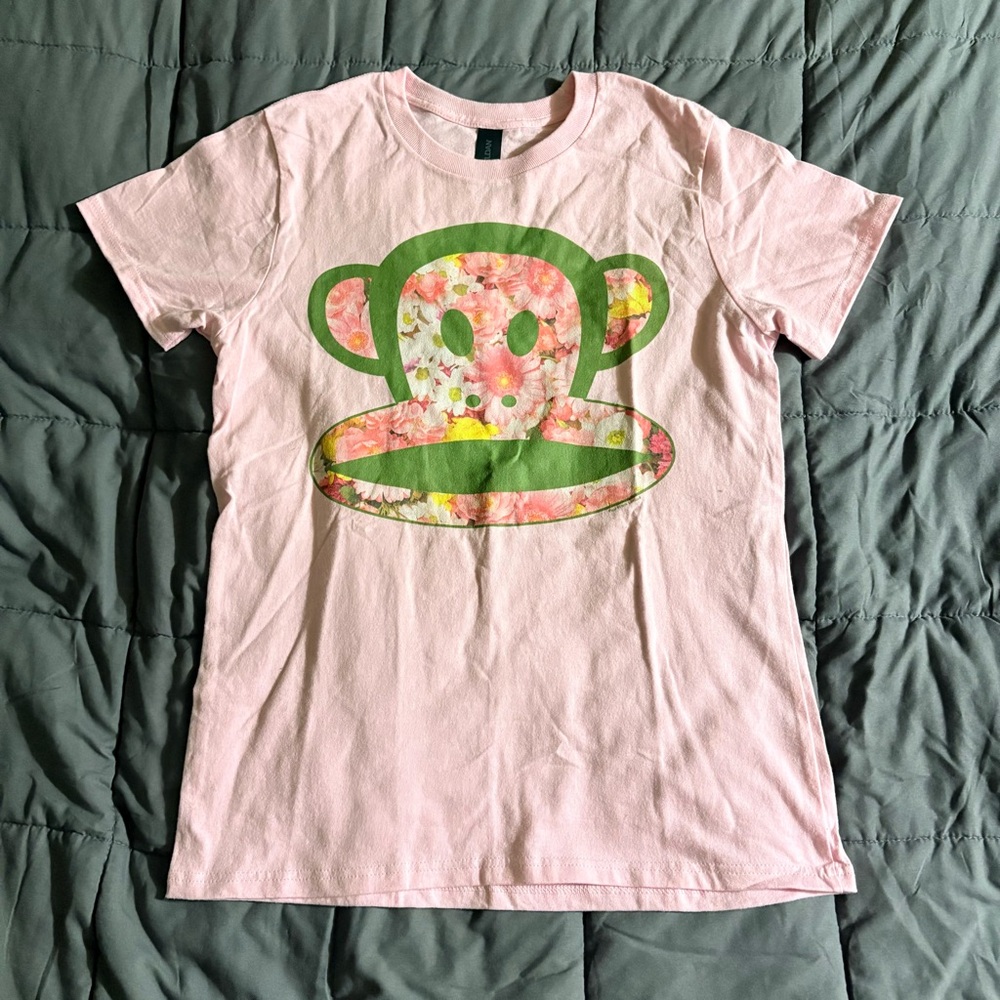Paul Frank Floral Julius Shirt MONKEY Light Pink/Green Medium Gildan NWOT